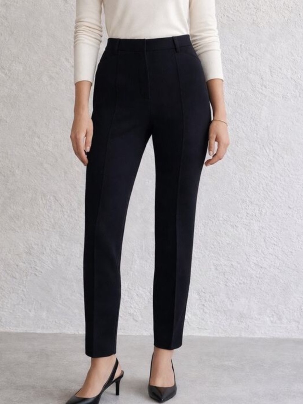 Theory Seam Trousers Tech Knit Black Slim Ankle Zip Size 10